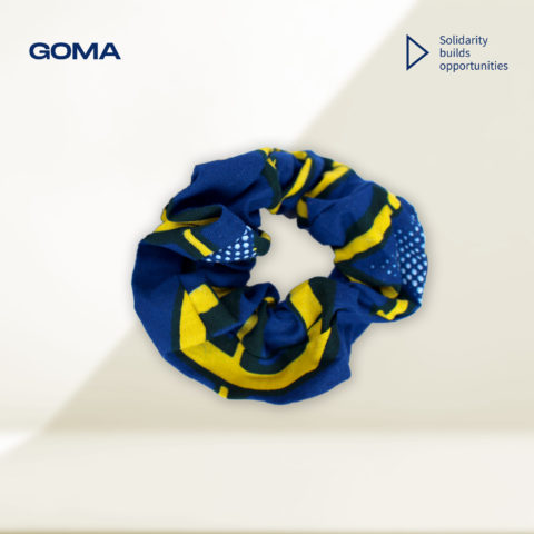 Goma de cabell de Djouma feta amb tela WAX de color blau i groc